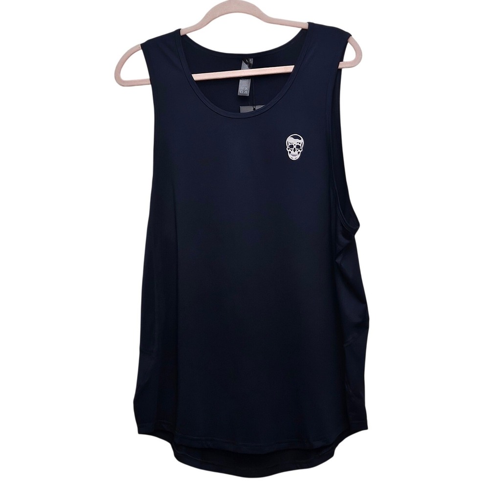 Gymreapers Performance Tank Mens Large Navy Blue Skull Graphic Mesh Athletic Top